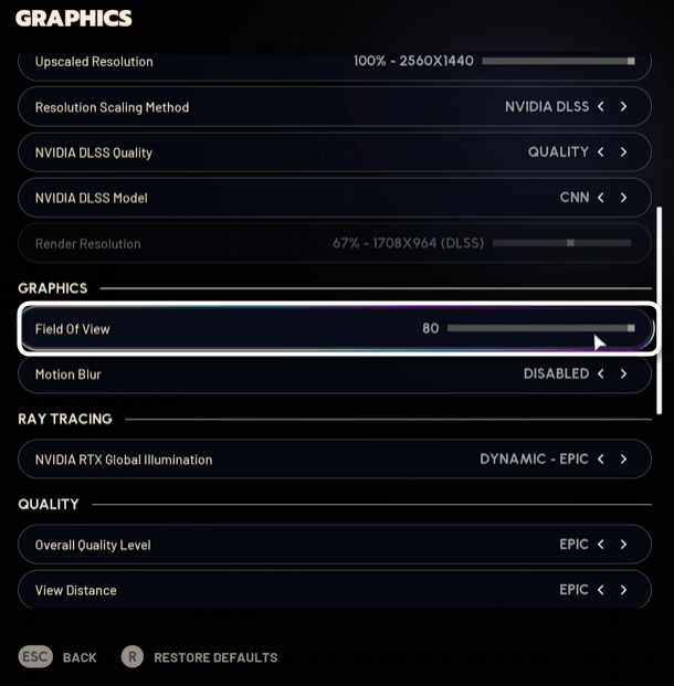 Настройка угла обзора при настройке графики в игре ARC Raiders