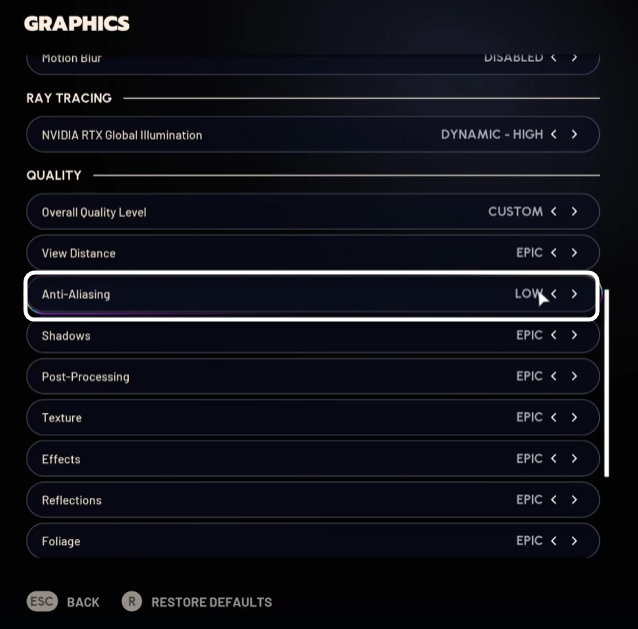 Параметры сглаживания при настройке графики в игре ARC Raiders