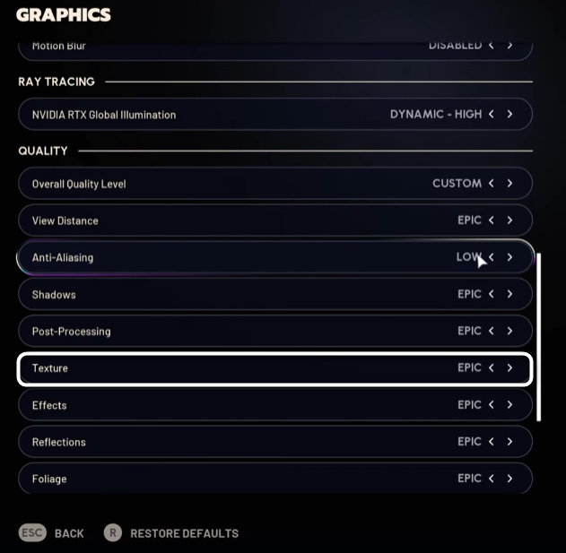 Регулировка качества текстур при настройке графики в игре ARC Raiders