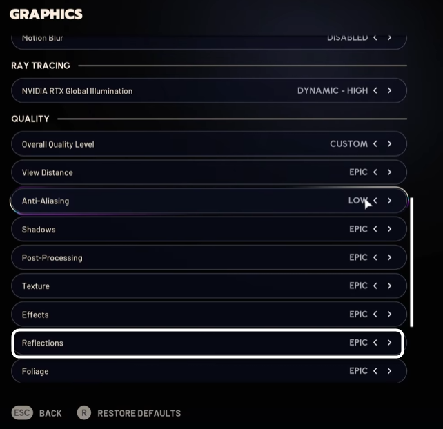 Управление отражениями при настройке графики в игре ARC Raiders