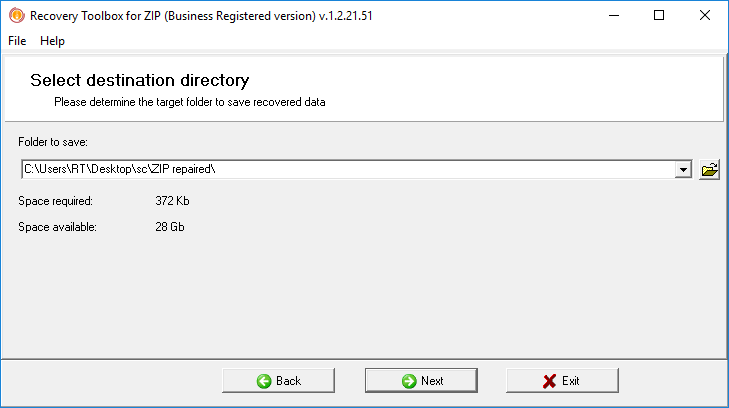Recovery Toolbox for ZIP - сохранение восстановленных файлов