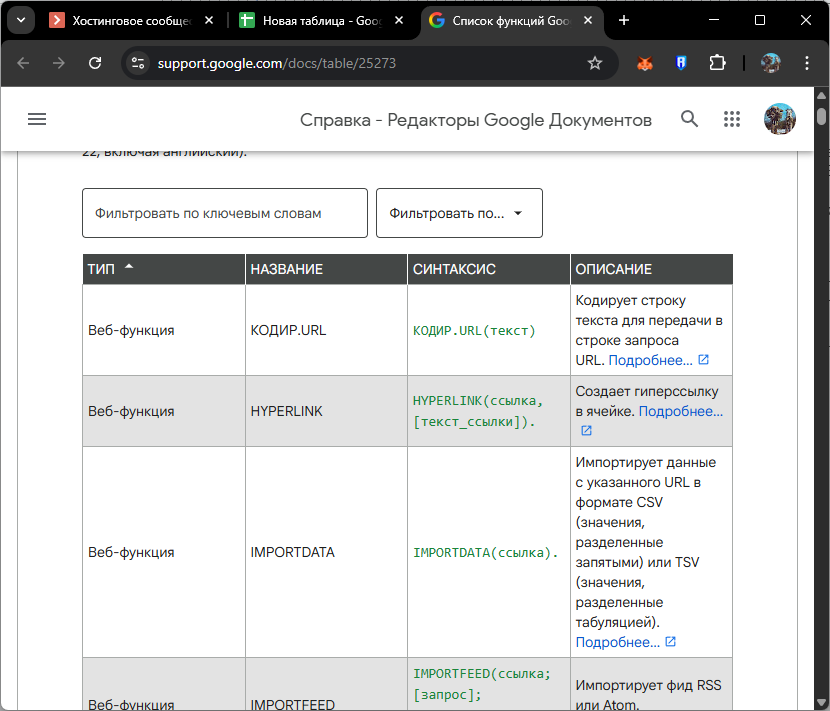 Проверка существующих функций для решения ошибки #ИМЯ (#NAME) в Google Таблицах