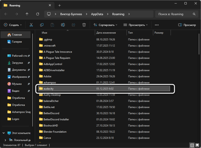 Открытие папки программы для решения проблемы Не удалось найти аудиоустройства в Audacity