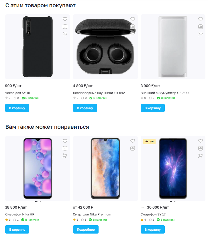 Блоки для увеличения среднего чека в карточке товара