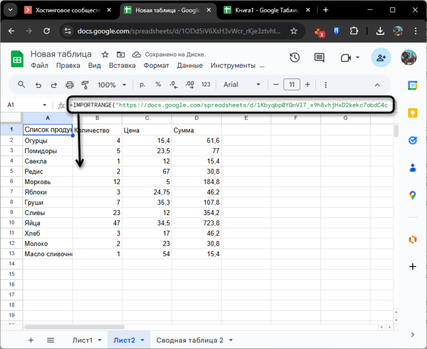 Импорт данных с файла для изменения диапазона сводной таблицы в Google Таблицах