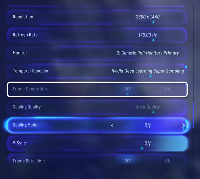 Включение генерации кадров при настройке графики Avatar Frontiers of Pandora