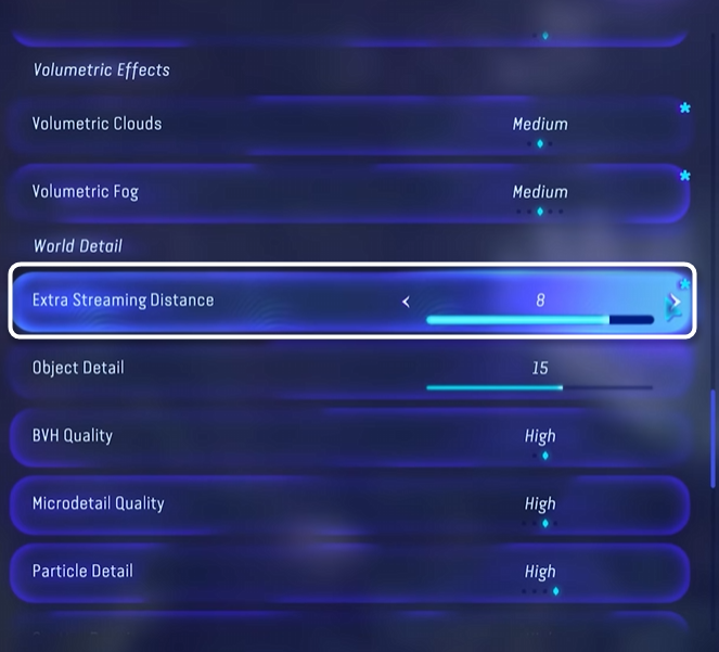 Параметры дополнительной дистанции прогрузки при настройке графики в Avatar Frontiers of Pandora