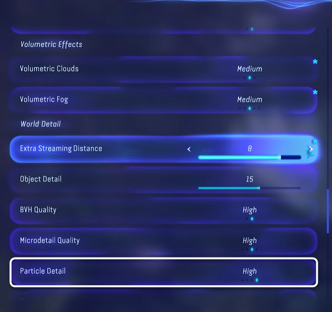 Параметры детализации частиц в Avatar Frontiers of Pandora