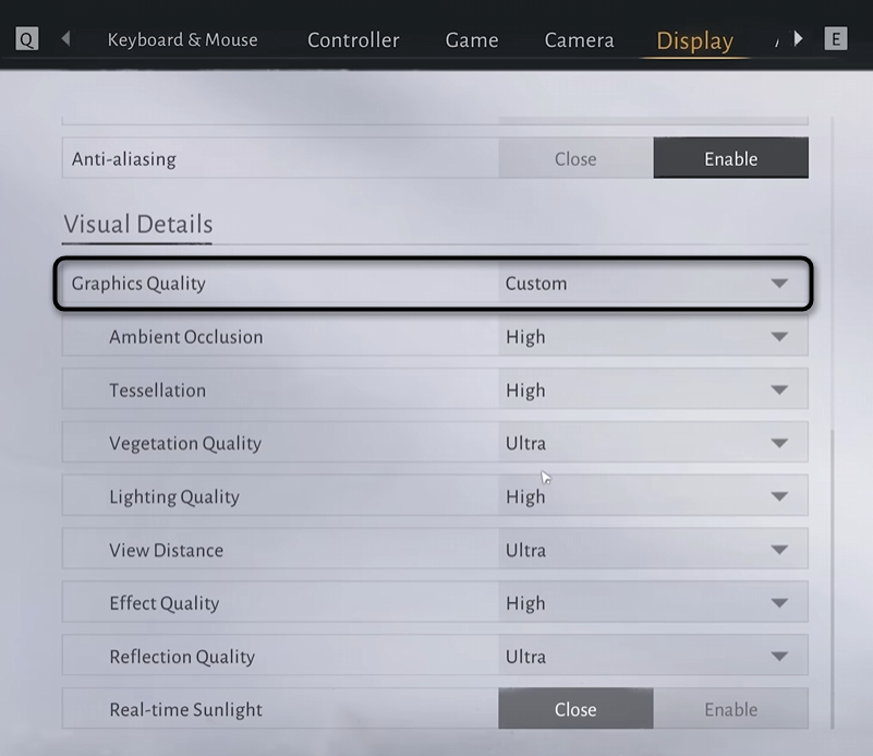 Установка исходного пресета перед настройкой графики Where Winds Meet