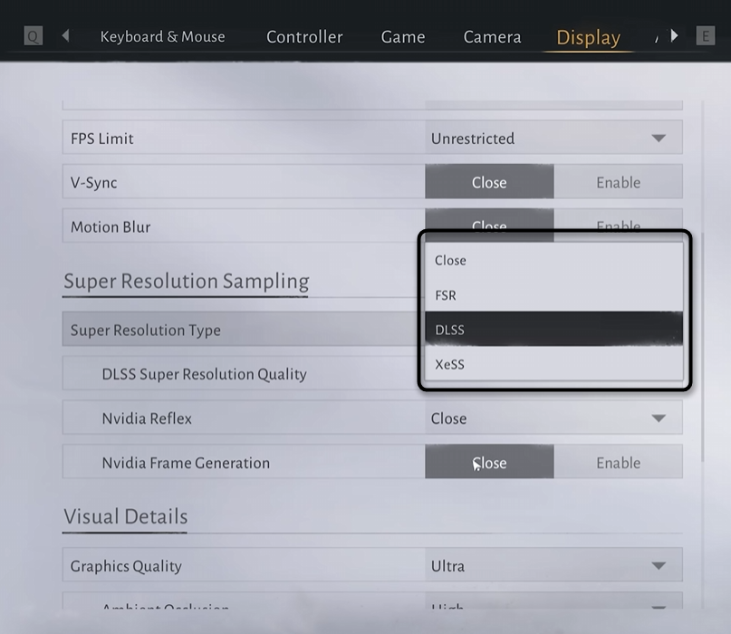 Выбор апскейлера при настройке графики в Where Winds Meet