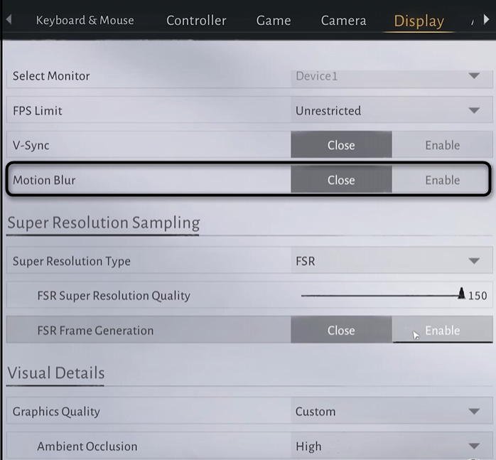 Отключение размытия движения при настройке графики в Where Winds Meet