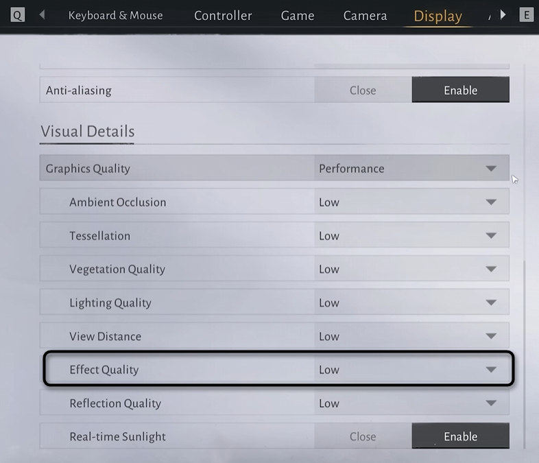 Настройка качества эффектов в игре Where Winds Meet