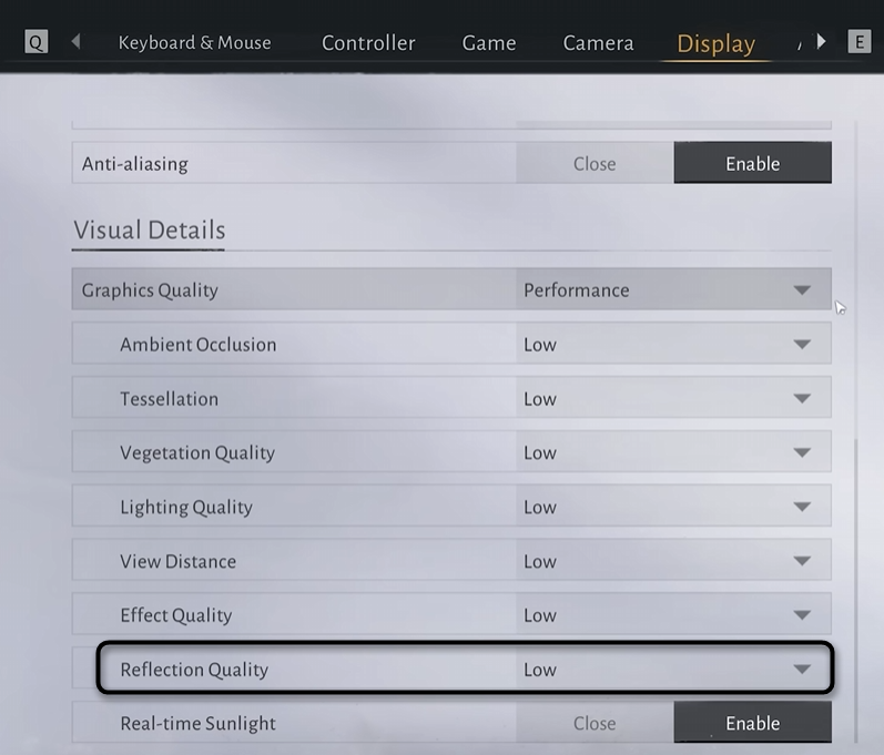 Изменение параметров качества отражений в игре Where Winds Meet
