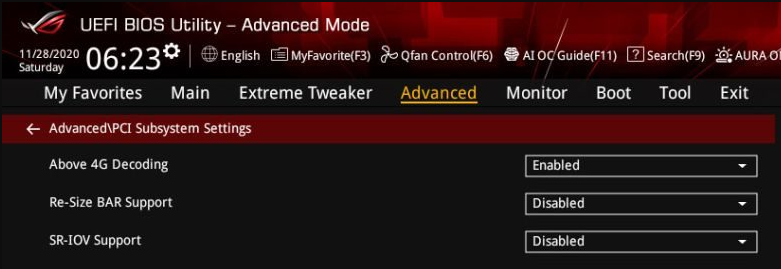 Включение Re-Size Bar для базовой настройки процессора AMD