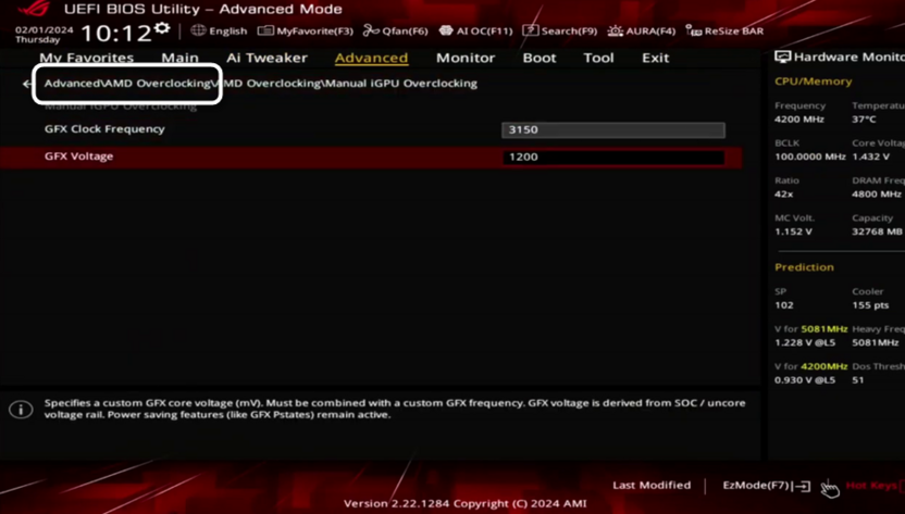 Переход в раздел с настройками для процессора AMD