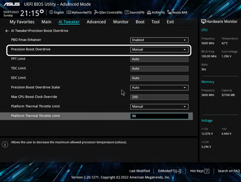 Переключение режима PBO для  настройки процессора AMD