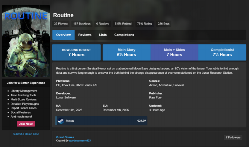 Просмотр времени на прохождение Routine