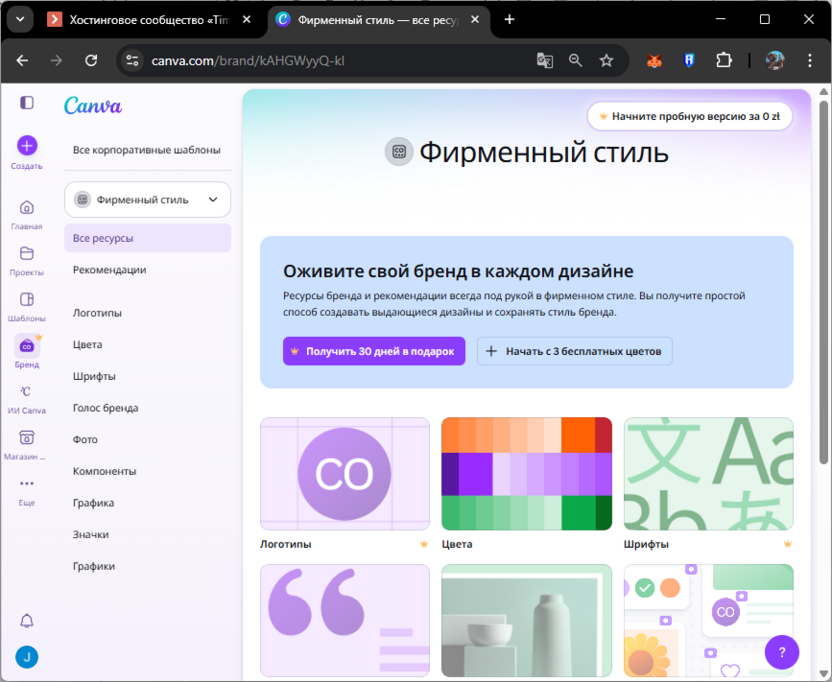Использование премиум-инструментов для создания брендбука на сайте Canva