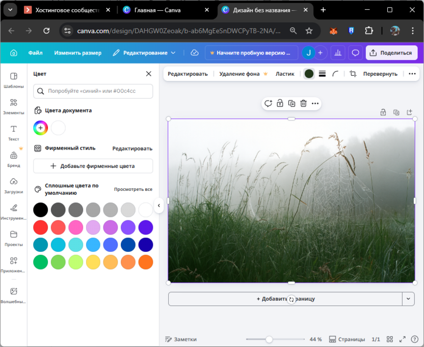 Добавление собственных цветов в палитру при редактировании на Canva
