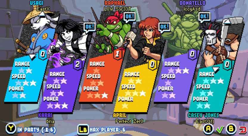 Выбор персонажей для совместного прохождения TMNT Shredder's Revenge