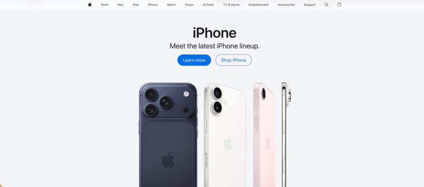 Хороший первый экран сайта на примере Apple.