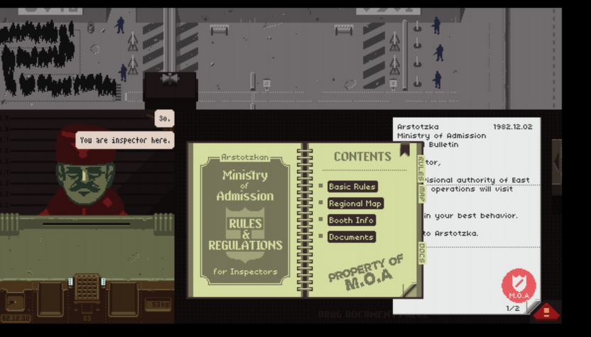 Геймплей игры с необычными механиками Papers, Please