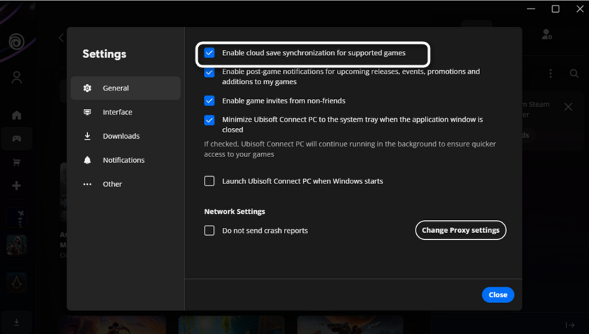 Включение облачных сохранений в Ubisoft Connect