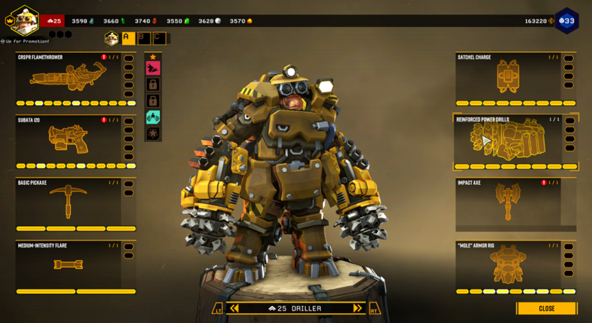 Выбор роли для кооперативной онлайн-игры в Deep Rock Galactic