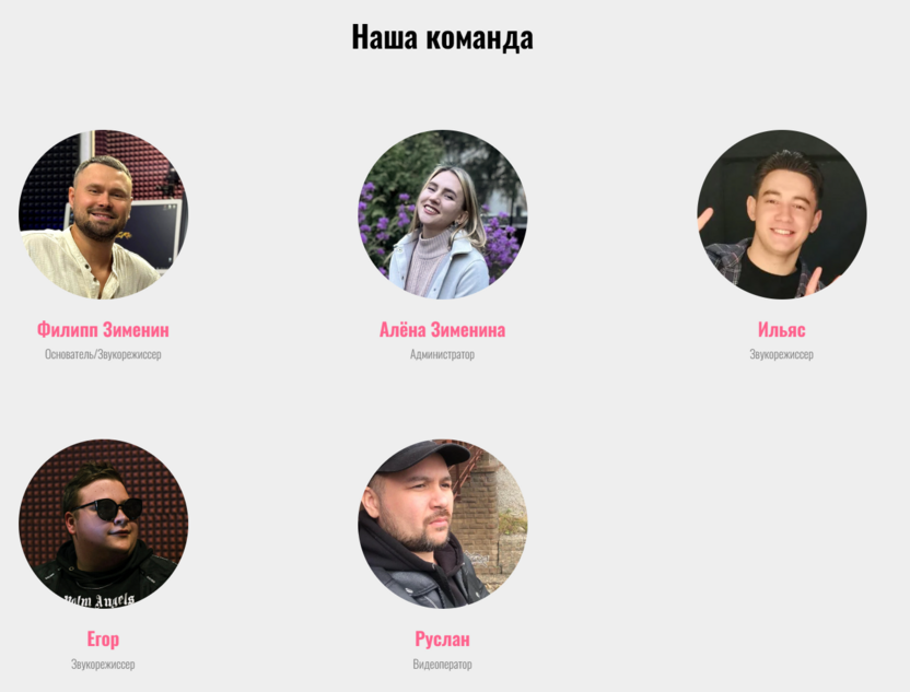 Страница "Наша команда" на сайте