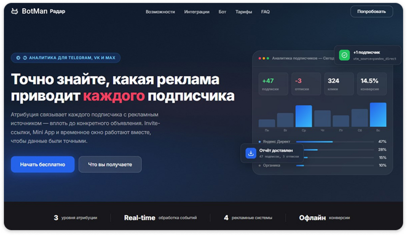 Настройте сквозную аналитику в макс через Botman Radar