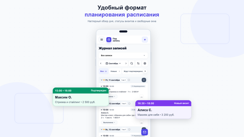 Журнал записей и статусы визитов в Podzapis.ru