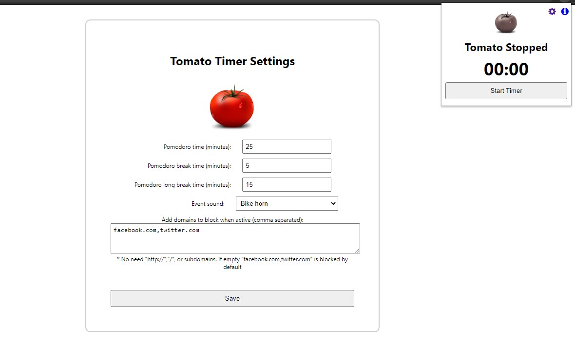 Расширение для браузера – таймер по методу помидора