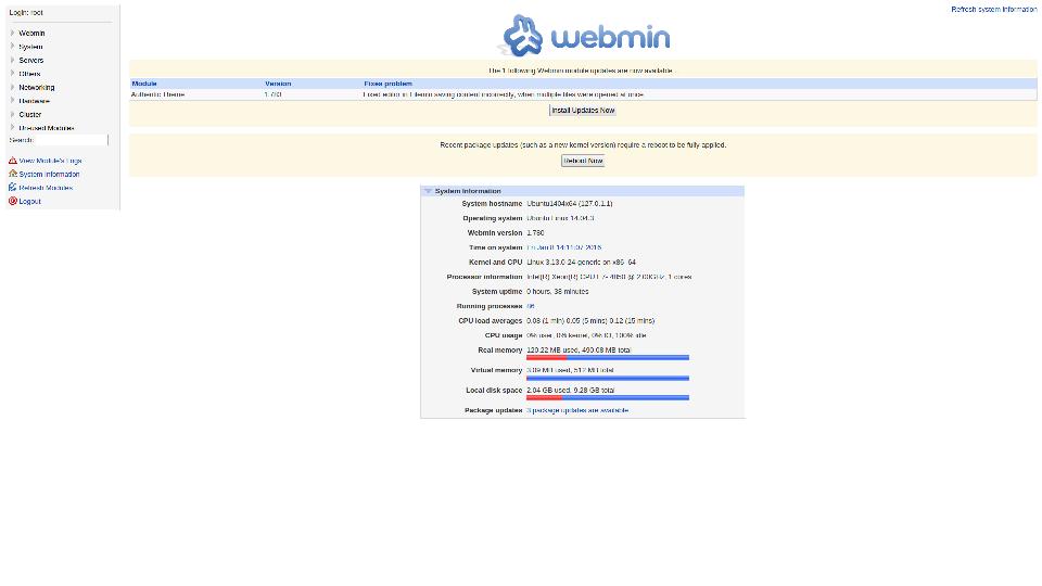 Панель управления Webmin