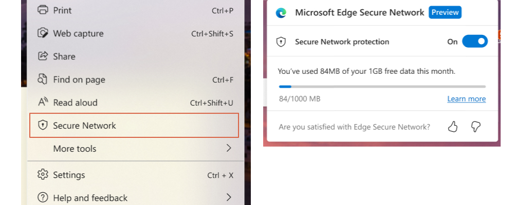 Включение Microsoft Edge Secure Network 