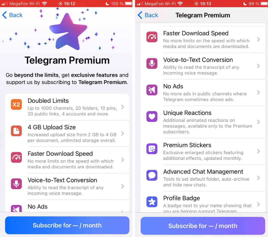 Возможности Telegram Premium