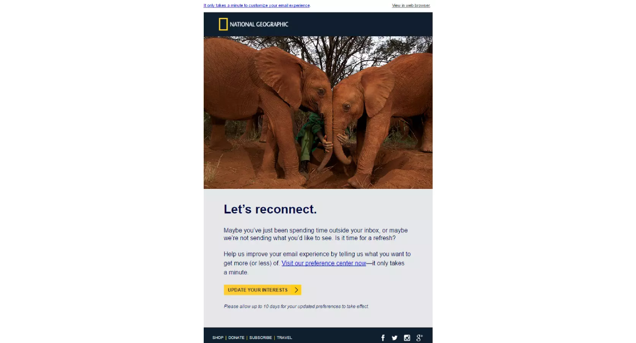 Пример реактивационной рассылки от National Geographic
