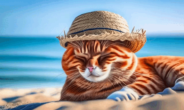 пример работы Kandinsky Video 1.1 по запросу «рыжий кот в соломенной шляпе отдыхает на море»