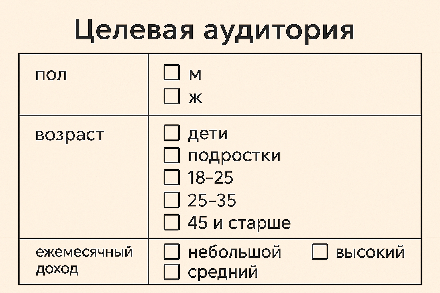 Выбор из нескольких вариантов при заполнении брифа