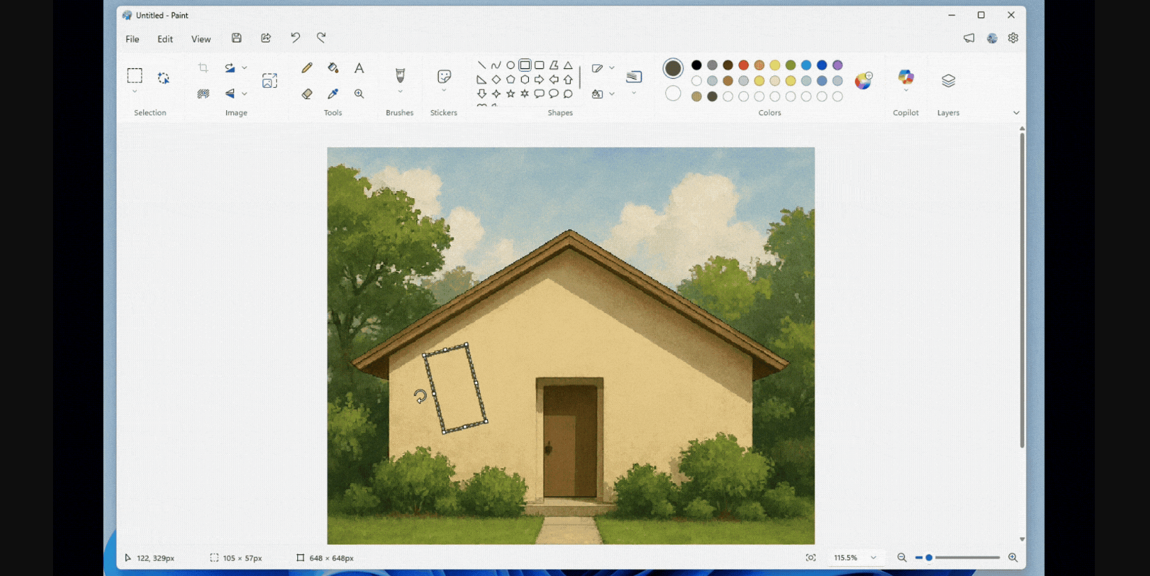 Поворот выделенной области в Пэйнт
