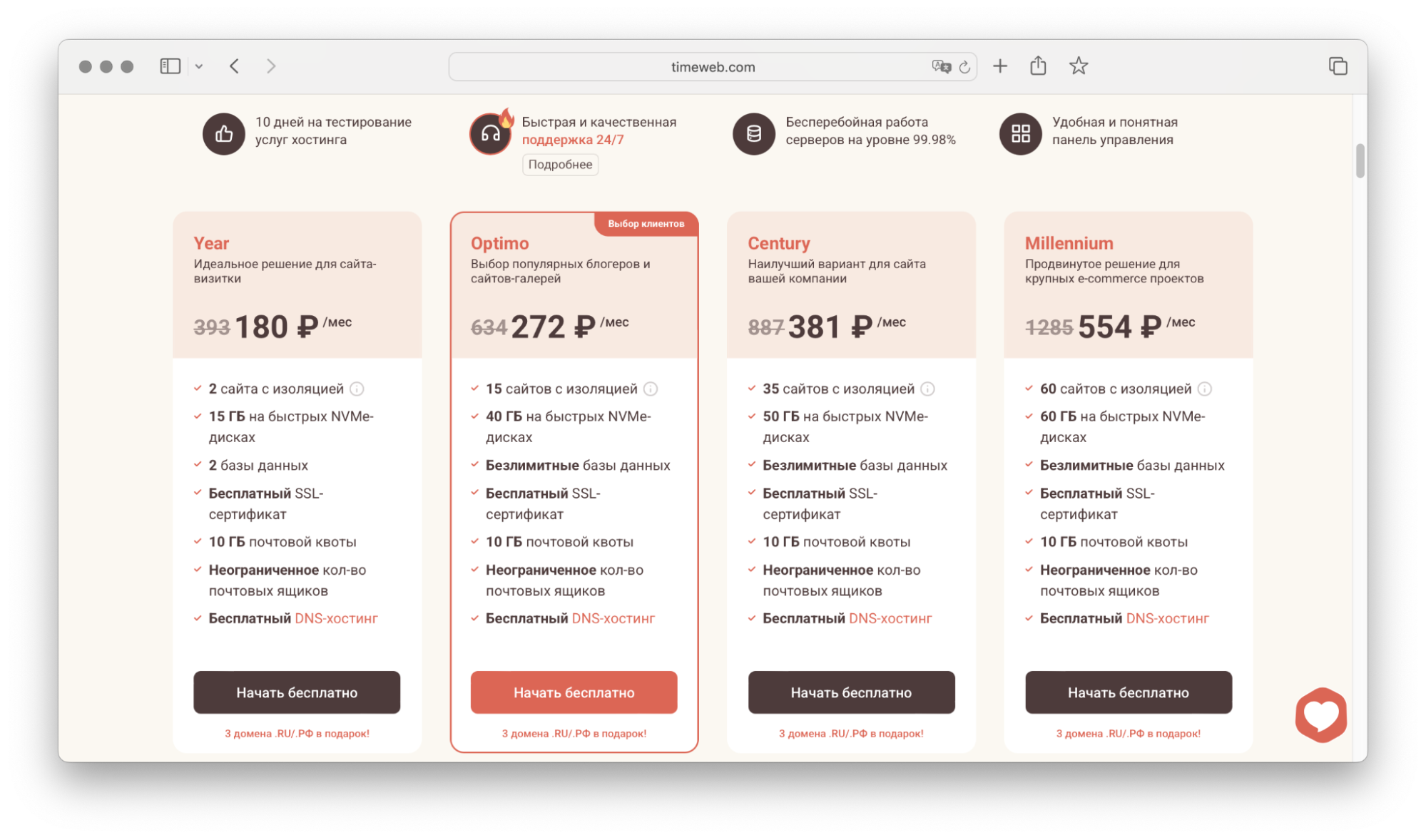 Тарифы в Timeweb