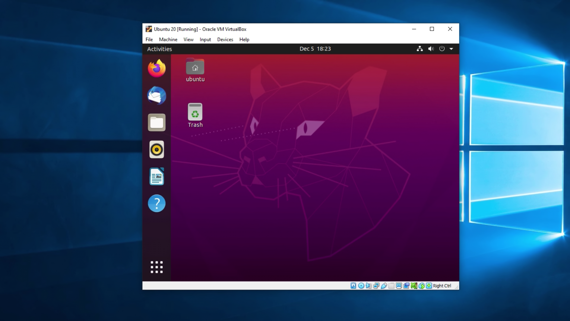 Ubuntu, запущенная в виртуальной машине на Windows