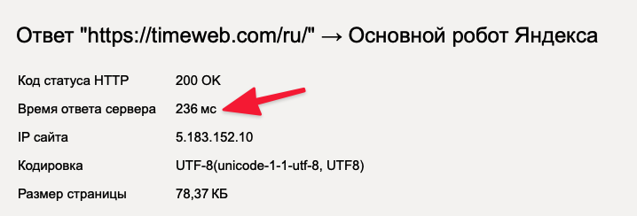 Отчет о скорости от Яндекса