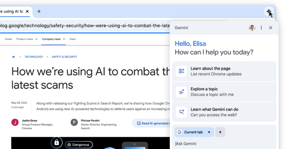 Gemini в Chrome научился работать со вкладками, календарем и картами